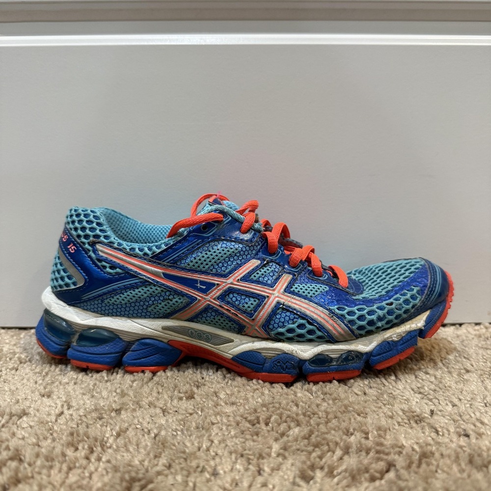 ASICS Gel Cumulus 15 Shoes Womens Size 7 Blue Orange Running Sneakers T3C5N Mesh